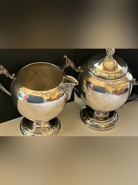 Vintage FB Rogers Silver Co Creamer Sugar Set 2358 Floral Silverplate 1883